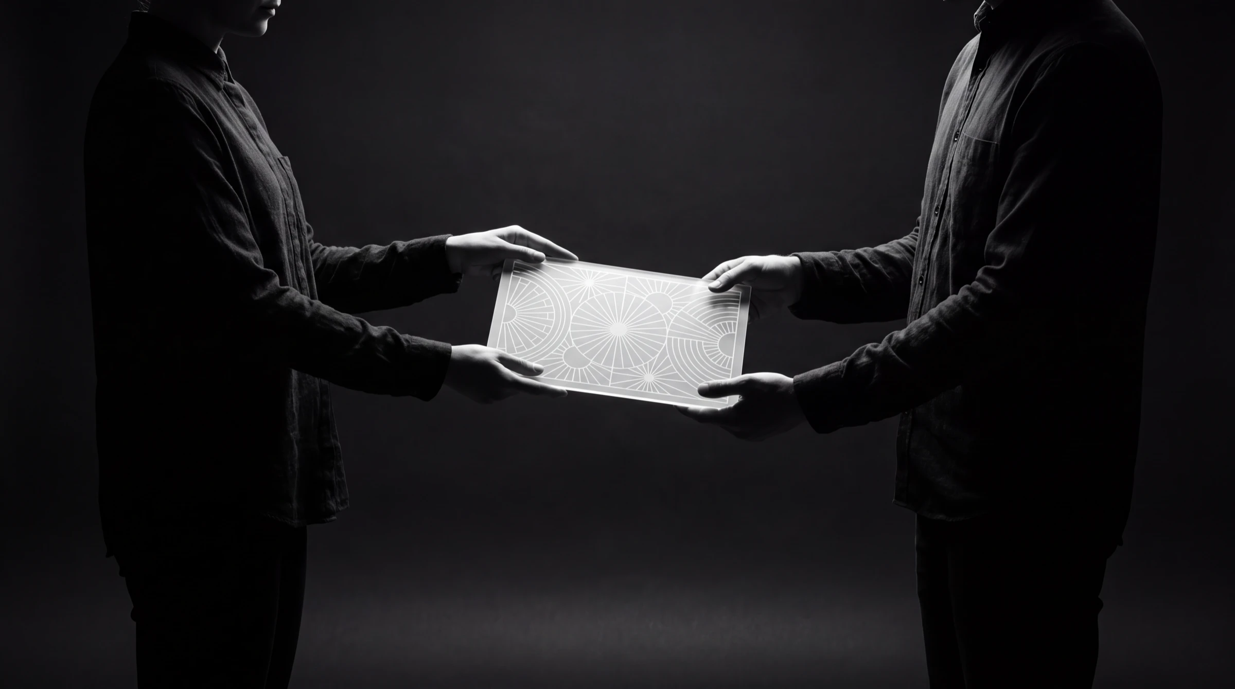 A capability owner handing over a reviewed pattern between two people — the horizontal serving the vertical, as one exchange.